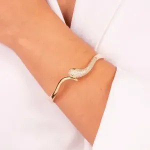 BRACELETE COBRA CRAVEJADA OLHO VERDE