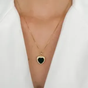 COLAR  CORAÇÃO COROA PEDRA ESMERALDA CRAVEJADO