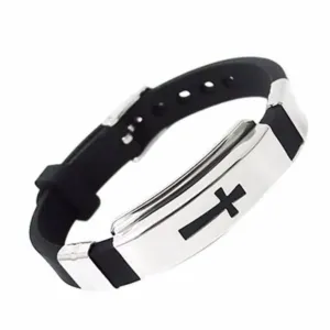 BRACELETE SILICONE CRUZ COM FECHO RELÓGIO