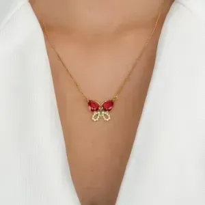 COLAR BORBOLETA PEDRA ESMERALDA