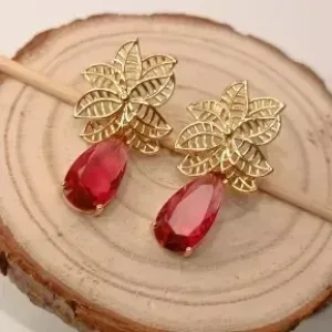 BRINCO FLOR COM GOTA RUBY