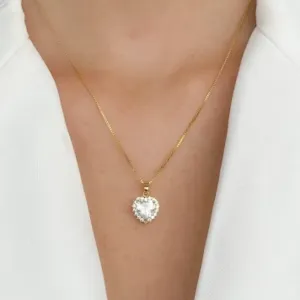 COLAR DE CORAÇÃO PEDRA CRISTAL CRAVEJADO