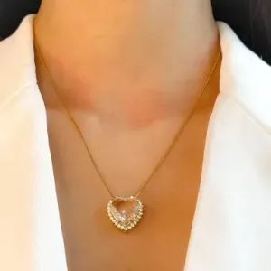 COLAR DE CORAÇÃO PEDRA CRISTAL E CRAVEJADO