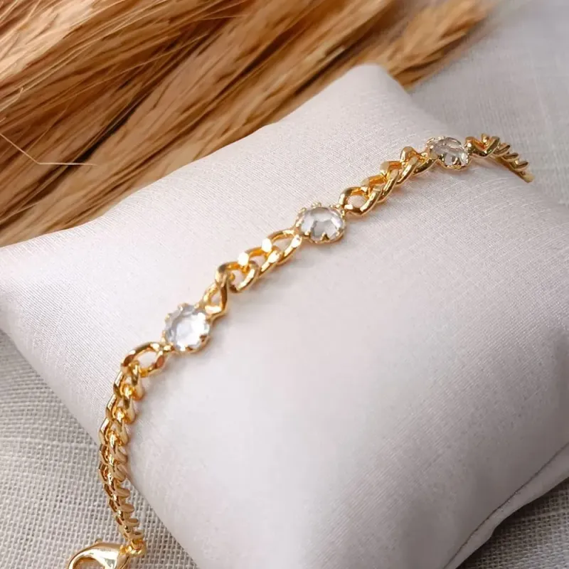 PULSEIRA DE ELO COM 3 CRISTAIS GROSSA