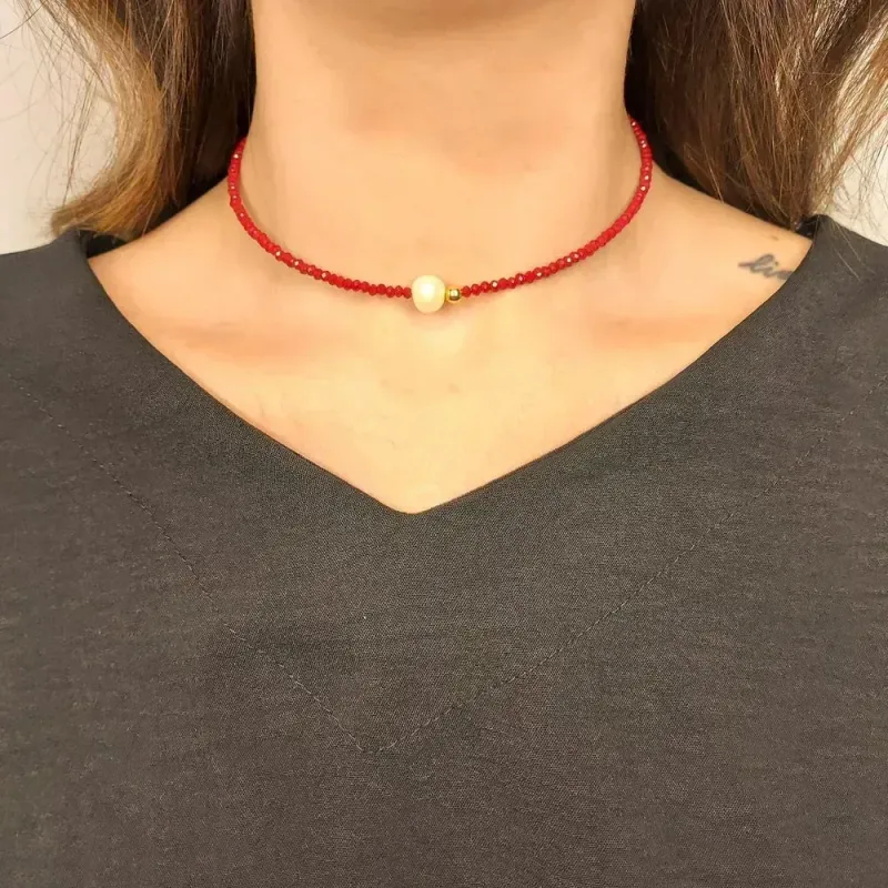 CHOKER DE CRISTAL E PEROLA MALEAVEL