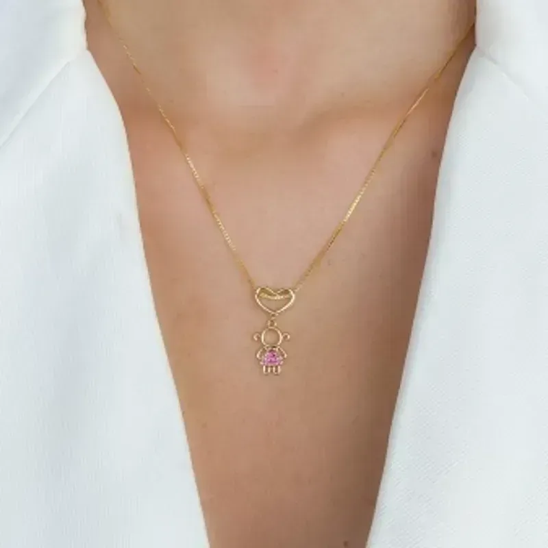COLAR DE CORAÇÃO VAZADO COM PIGENTE MENINA RUBY