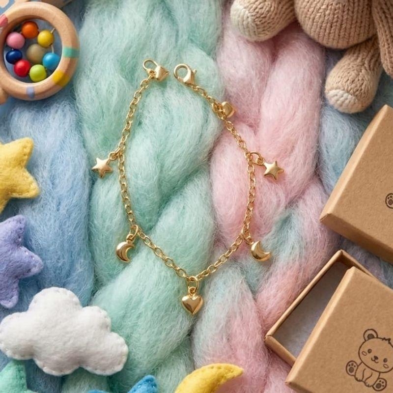 PULSEIRA CORAÇÃO SOL E LUA INFANTIL