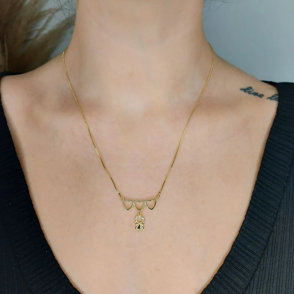 COLAR COM 3 CORAÇÃO VAZADO 1 MENINA