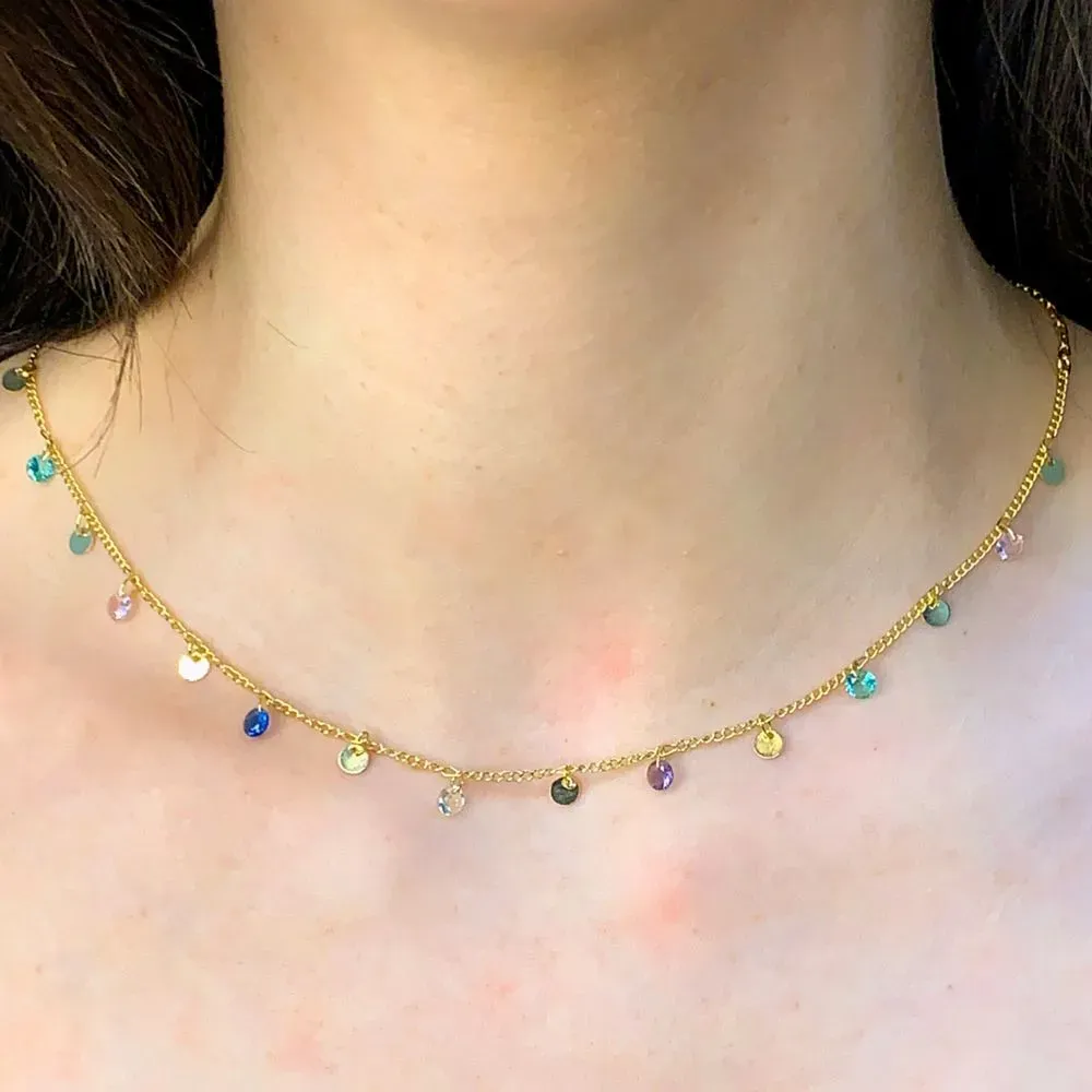 COLAR COM ZIRCONIA COLORIDAS E CHAPINHA