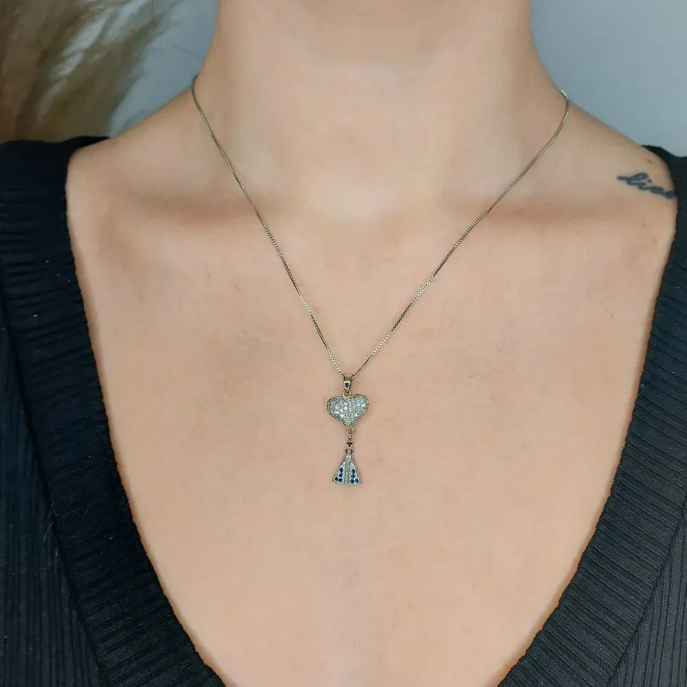 COLAR  CORAÇÃO COM NOSSA SENHORA PENDURADO