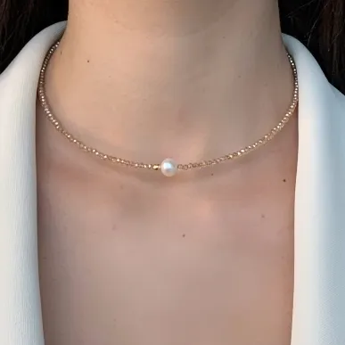 CHOKER DE CRISTAL E PEROLA MALEAVEL