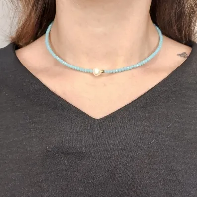 CHOKER DE CRISTAL E PEROLA MALEAVEL