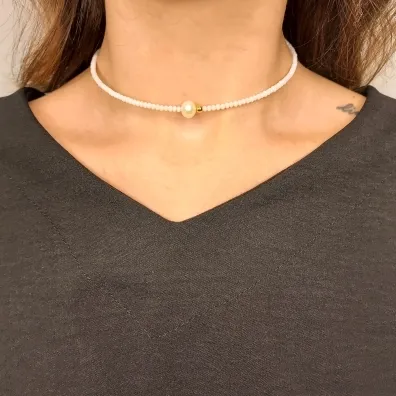 CHOKER DE CRISTAL E PEROLA MALEAVEL
