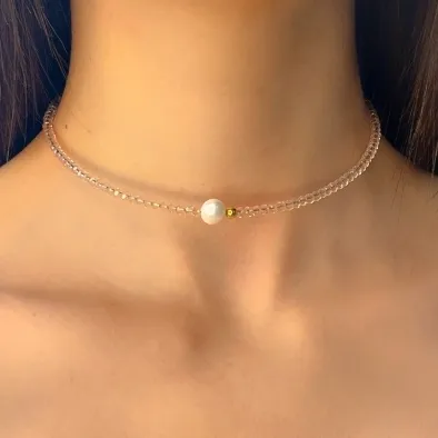 CHOKER DE CRISTAL E PEROLA MALEAVEL