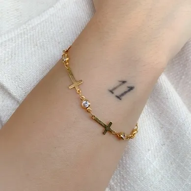 PULSEIRA CRUZ COM PONTO DE ZIRCONIA