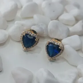 BRINCO CORAÇÃO PEDRA TURQUESA CRAVEJADO P
