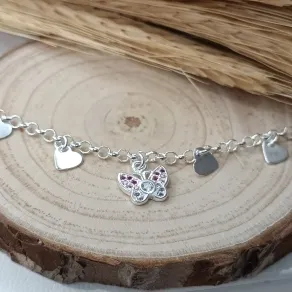 PULSEIRA BORBOLETA COM CORAÇÃO RUBY