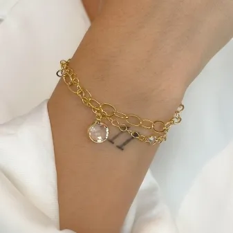 PULSEIRA DUPLA ELOS COM PINGENTE ZIRCONIA