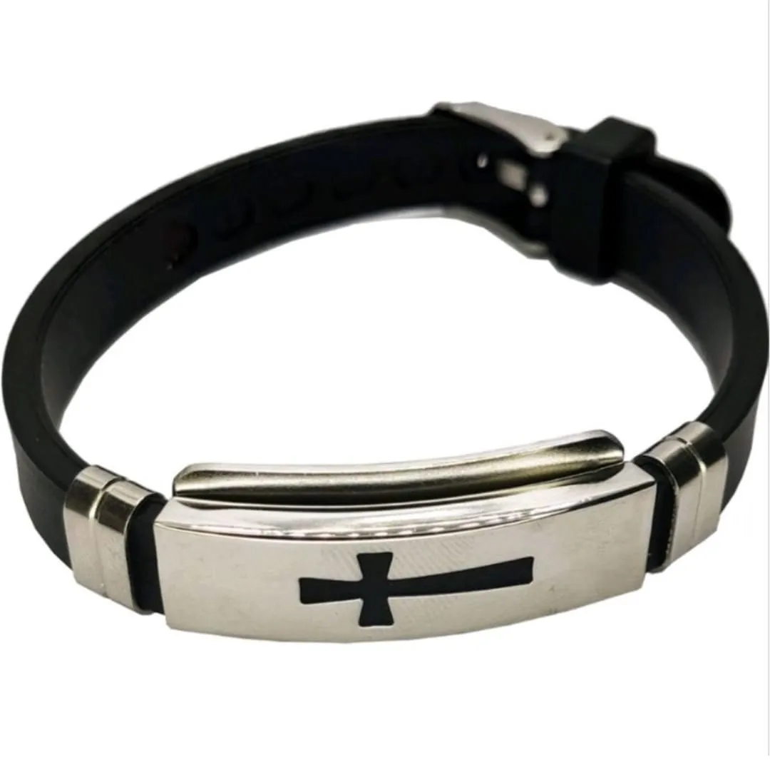 BRACELETE SILICONE CRUZ COM FECHO RELÓGIO
