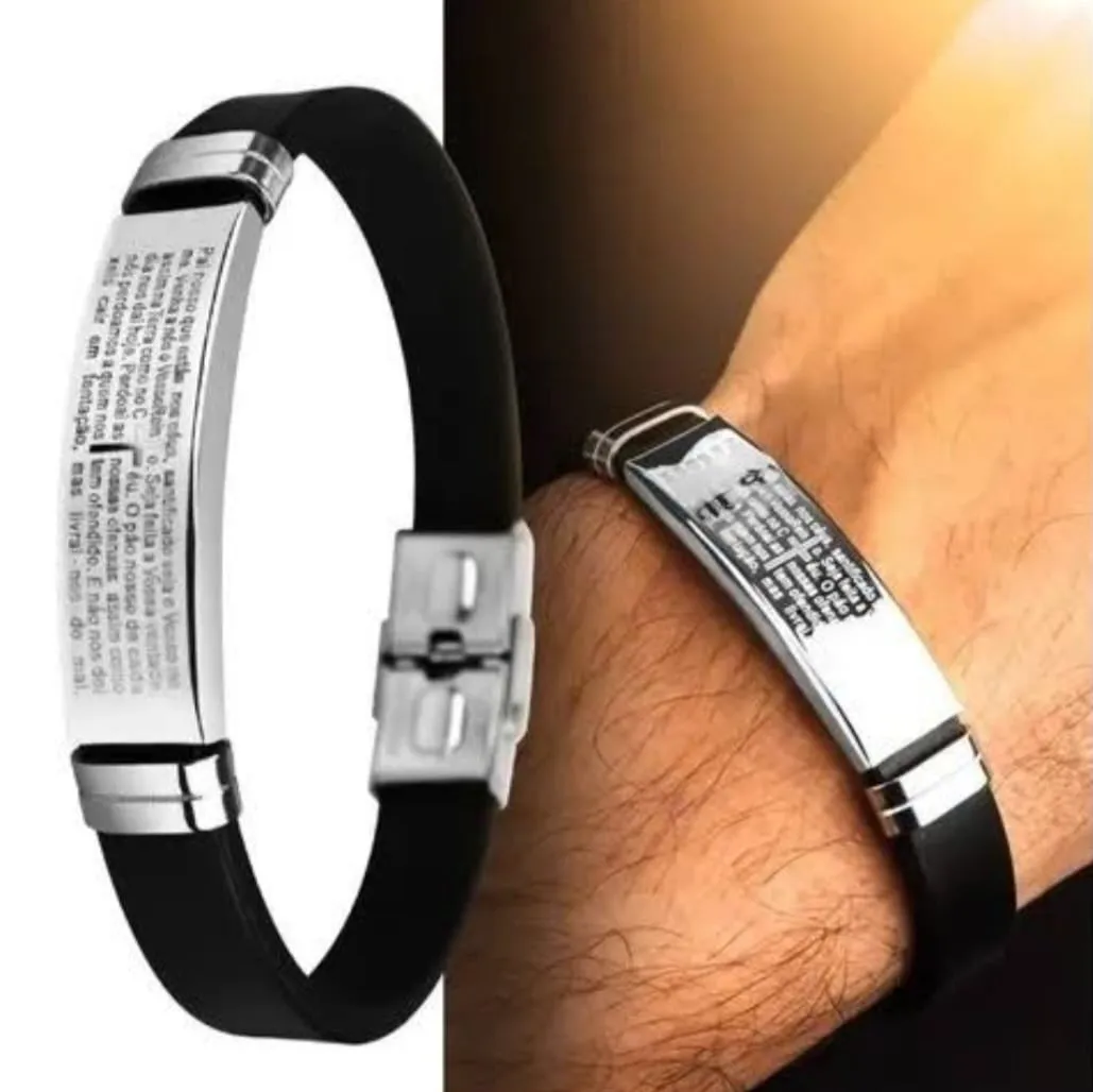 BRACELETE SILICONE PAI NOSSO EM PRATA