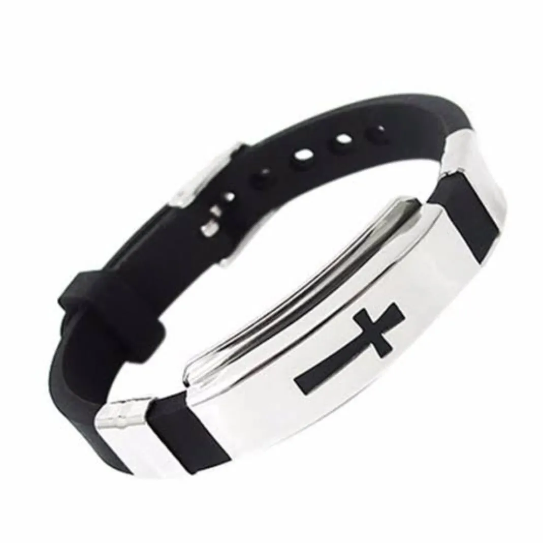 BRACELETE SILICONE CRUZ COM FECHO RELÓGIO