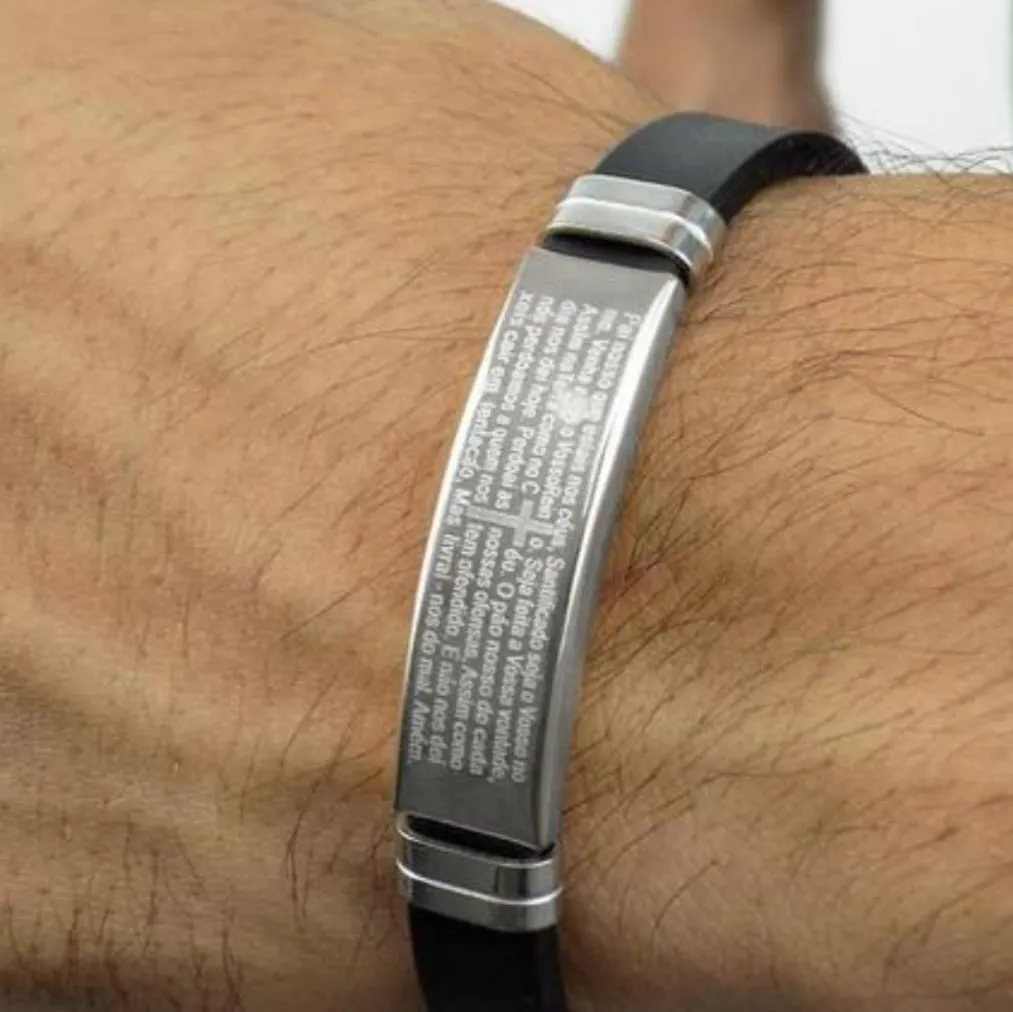 BRACELETE SILICONE PAI NOSSO EM PRATA