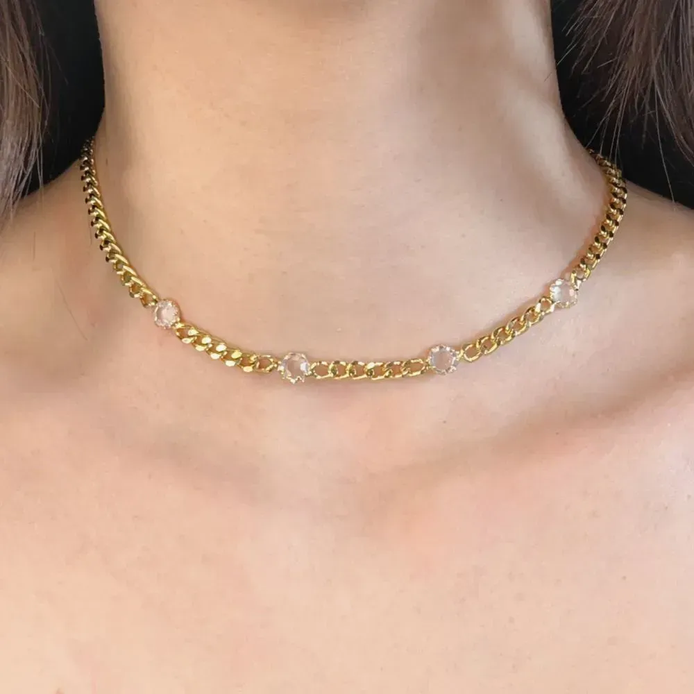 CHOKER DE ELO COM 3 CRISTAIS GROSSA