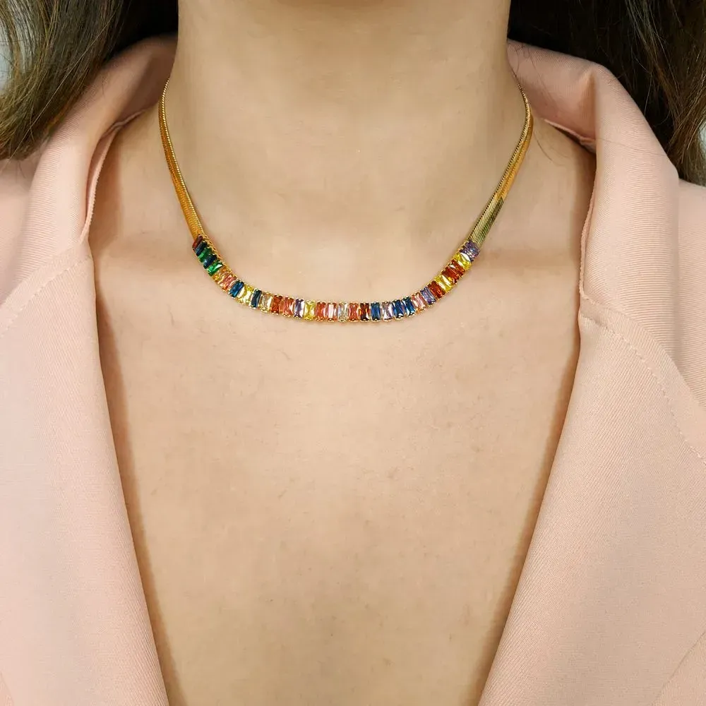 CHOKER FITA COM BAGUETE COLOR
