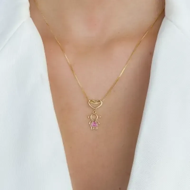 COLAR DE CORAÇÃO VAZADO COM PIGENTE MENINA RUBY